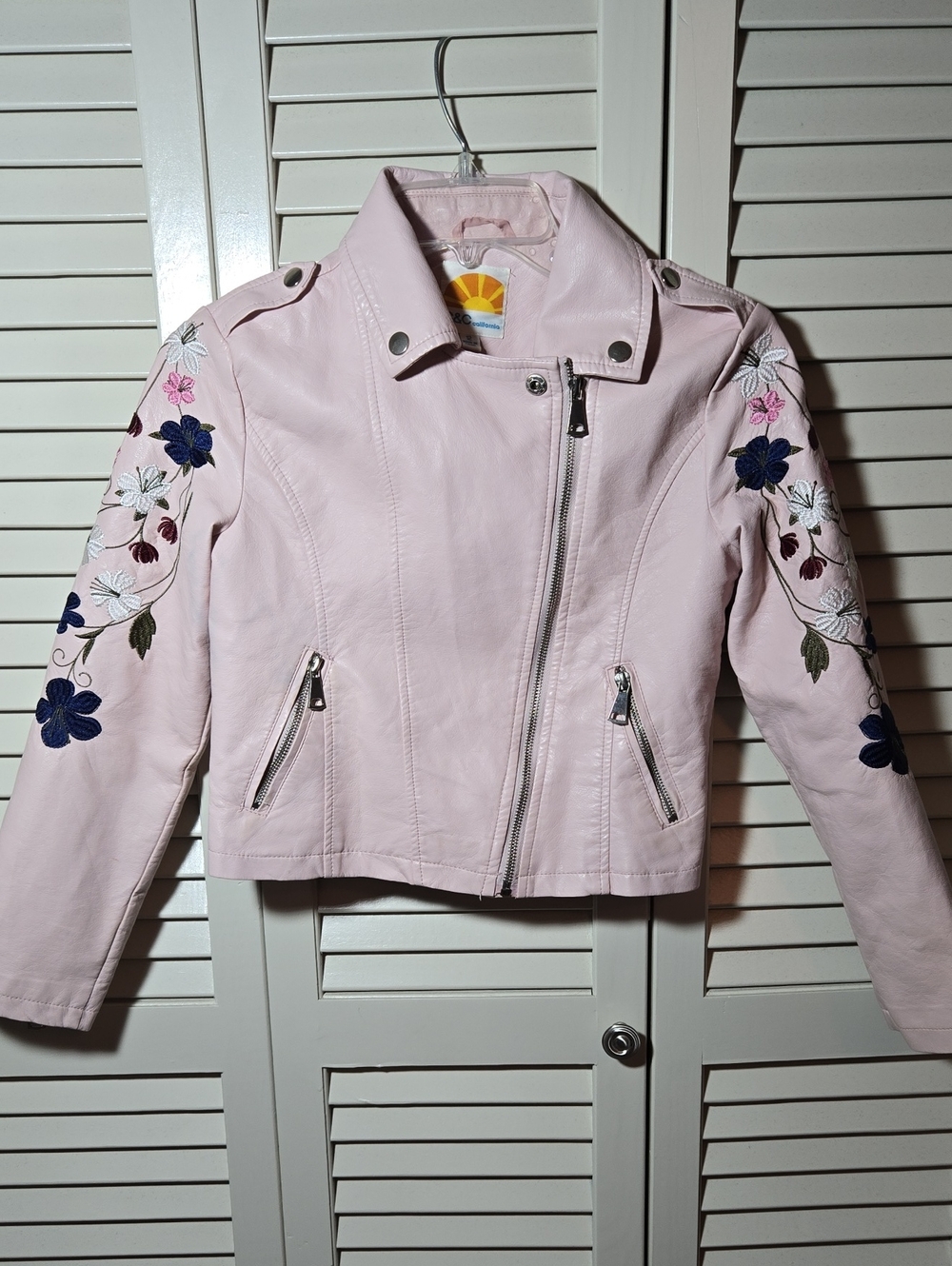 Host Pick x2! Girl's 12 C&C California Light Pink Floral Embroidered Moto Jacket